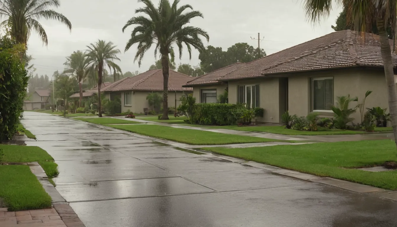 A quiet residential street in the Coral Gables area with block homes and palm trees